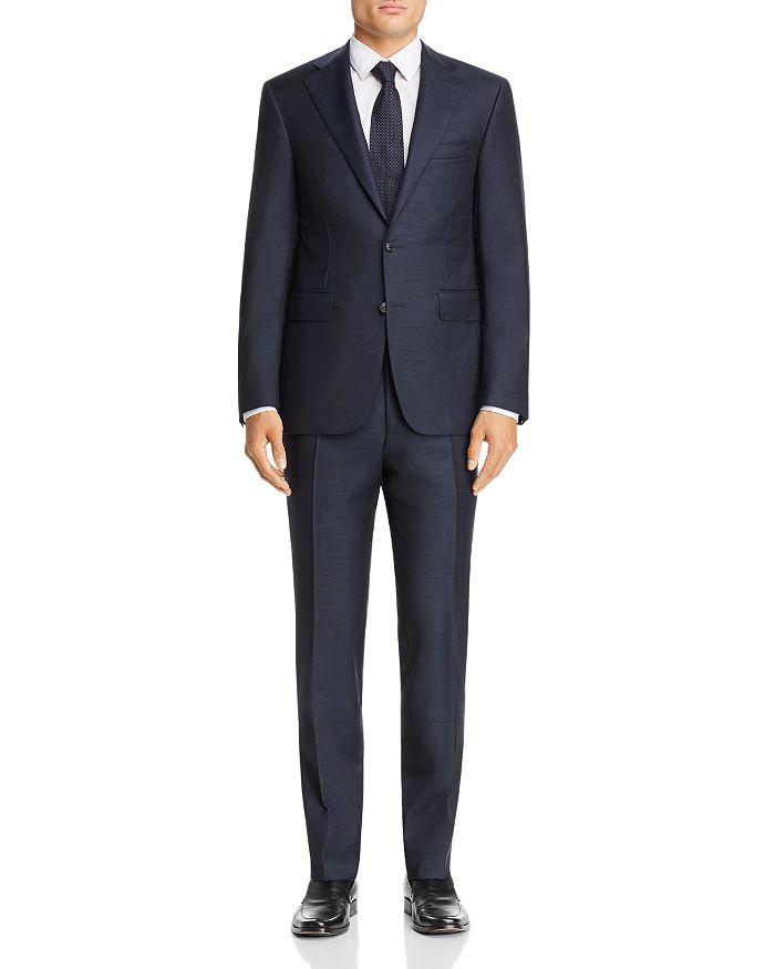 Canali Capri Melange Twill Solid Slim Fit Suit In Navy