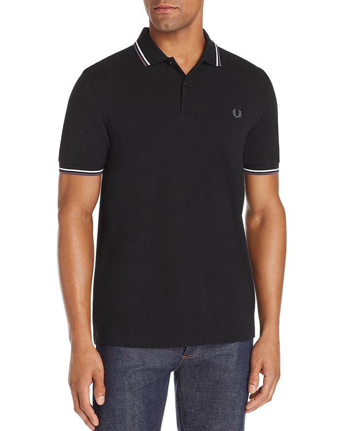 Fred Perry Twin Tipped Polo T Shirt Black In Black / White / Gray