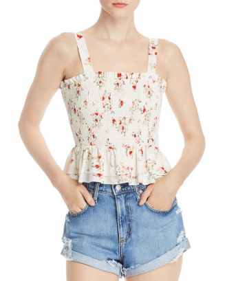 AQUA Floral-Print Smocked Top - 100% Exclusive | Bloomingdale's