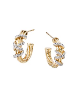 David Yurman 18K Yellow Gold Helena Small Hoop Earrings with Diamonds ...