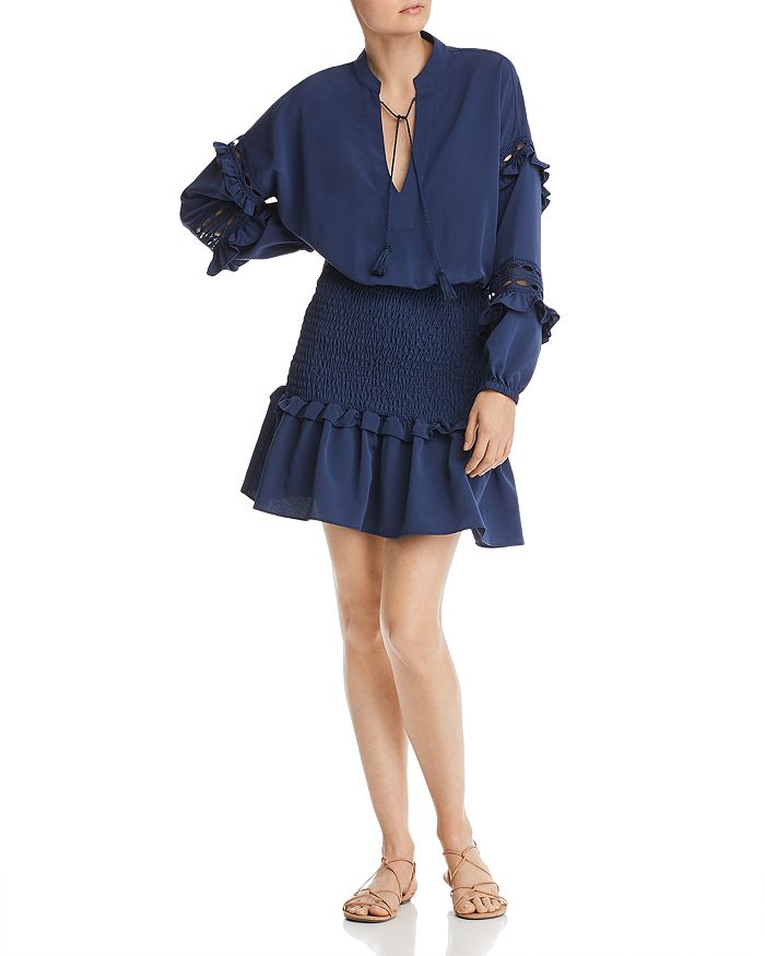 AQUA Smocked Waist Flounced Dress 100 Exclusive Bloomingdale s