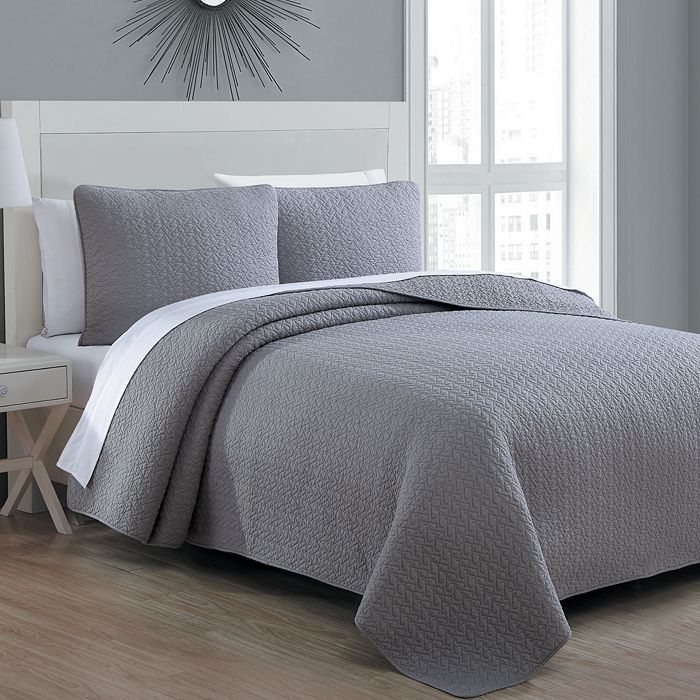 American Home Fashion Tristan Stitch 3-piece Quilt Set, King In Dove Gray