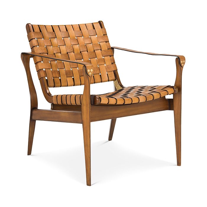 Safavieh Couture Dilan Leather Safari Chair In White/light Brown