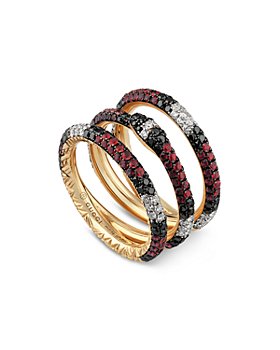 Gucci - 18K Yellow Gold Three-Row Multi-Gemstone, Black & White Diamond Ouroboros Ring