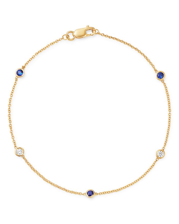 Bloomingdale's Diamond & Blue Sapphire Station Bracelet In 14k Yellow Gold - 100% Exclusive In Blue/gold