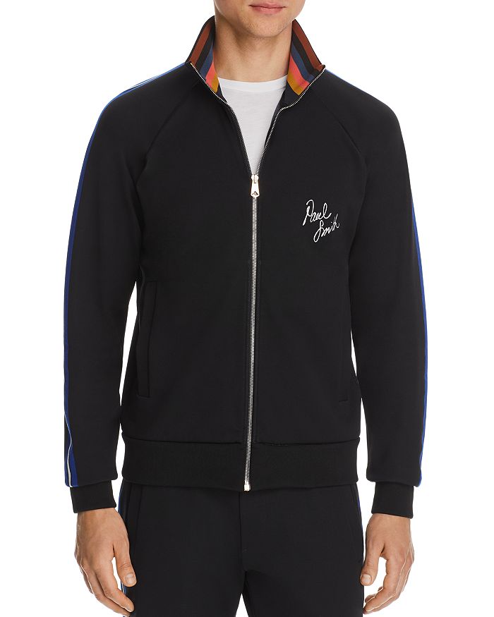 Paul Smith Logo Embroidered Striped Track Jacket In Black/blue