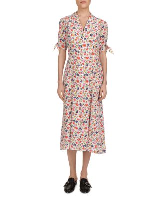 The Kooples Free Flowers Tie-Cuff Silk Midi Dress | Bloomingdale's