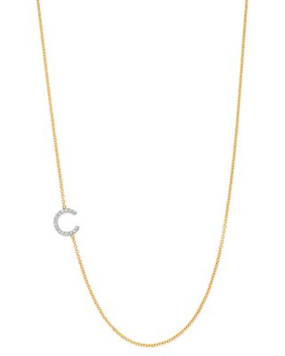 14K Yellow Gold Diamond Asymmetric Initial Necklace, 18"