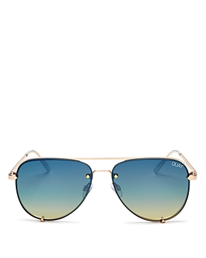 QUAY X DESI WOMEN'S HIGH KEY MINI RIMLESS AVIATOR SUNGLASSES, 53MM,HIGH KEY MINI RIM