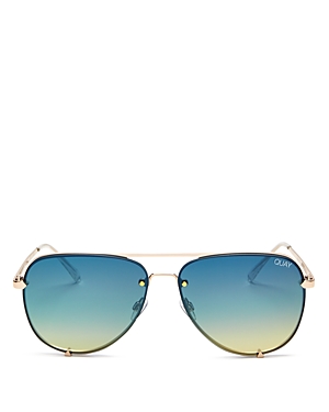 QUAY X DESI WOMEN'S HIGH KEY RIMLESS AVIATOR SUNGLASSES, 53MM,HIGH KEY RIMLESS