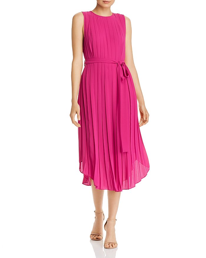 Fame And Partners Lyra Pleated Midi Dress In Hibiscus Pink