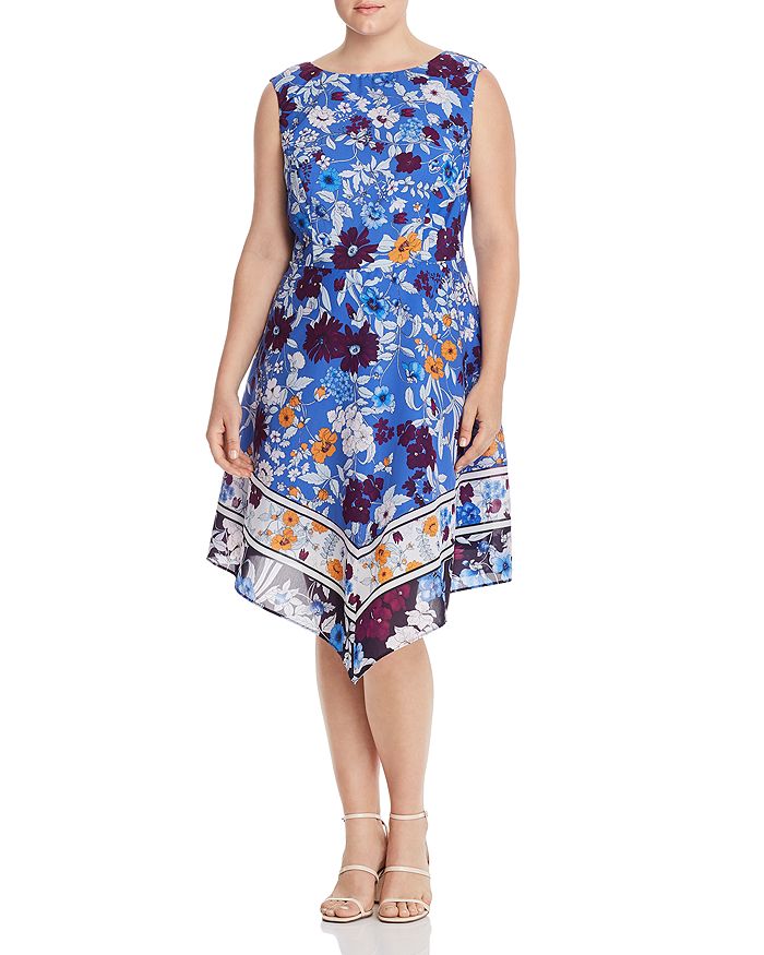 Adrianna Papell Plus Sleeveless Floral Print Dress In Multi