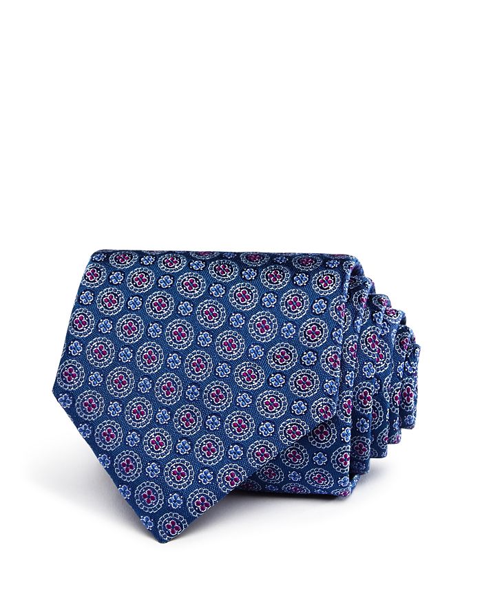 Canali Floret Medallion Classic Tie In Turquoise