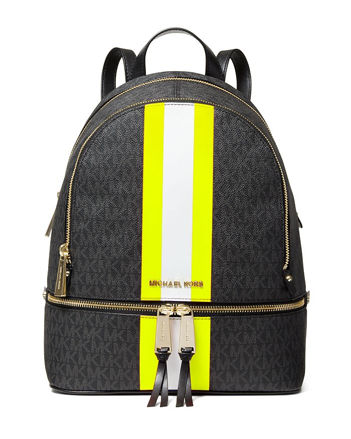 Michael Michael Kors Rhea Medium Backpack In Black/neon Yellow/gold