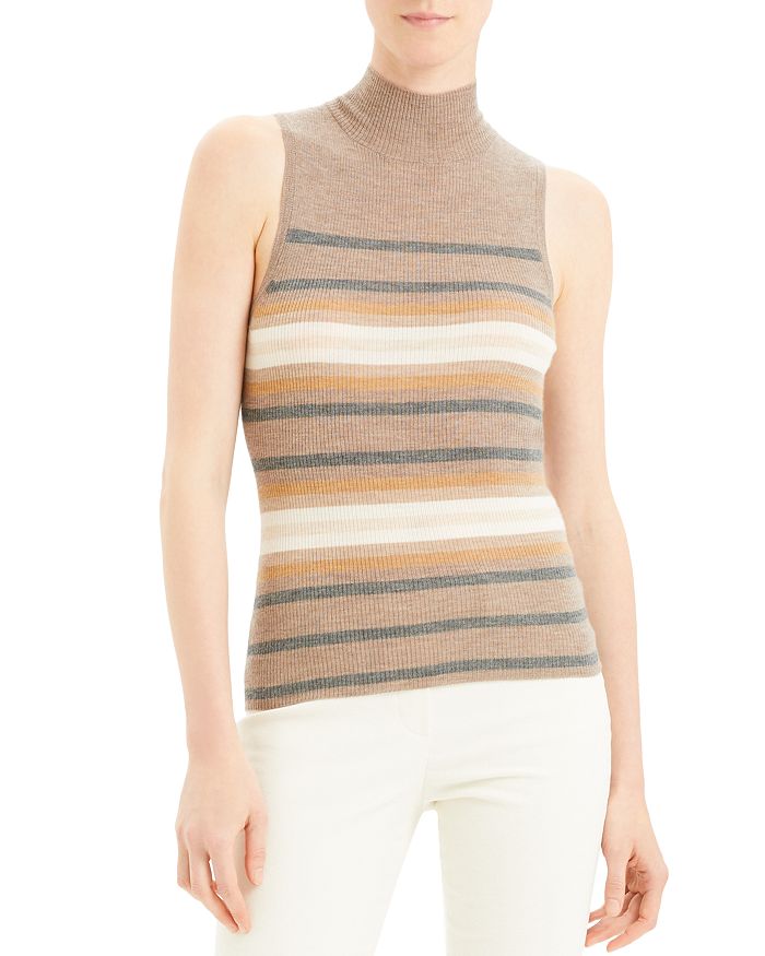 Theory Sleeveless Striped Cashmere Turtleneck | Bloomingdale's