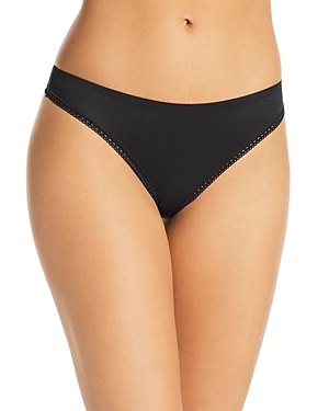 Calvin Klein Liquid Touch Lace-trimmed Thong In Black