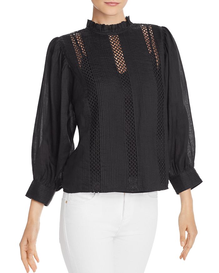 FRAME Ruffle Neck Crochet-Inset Top | Bloomingdale's