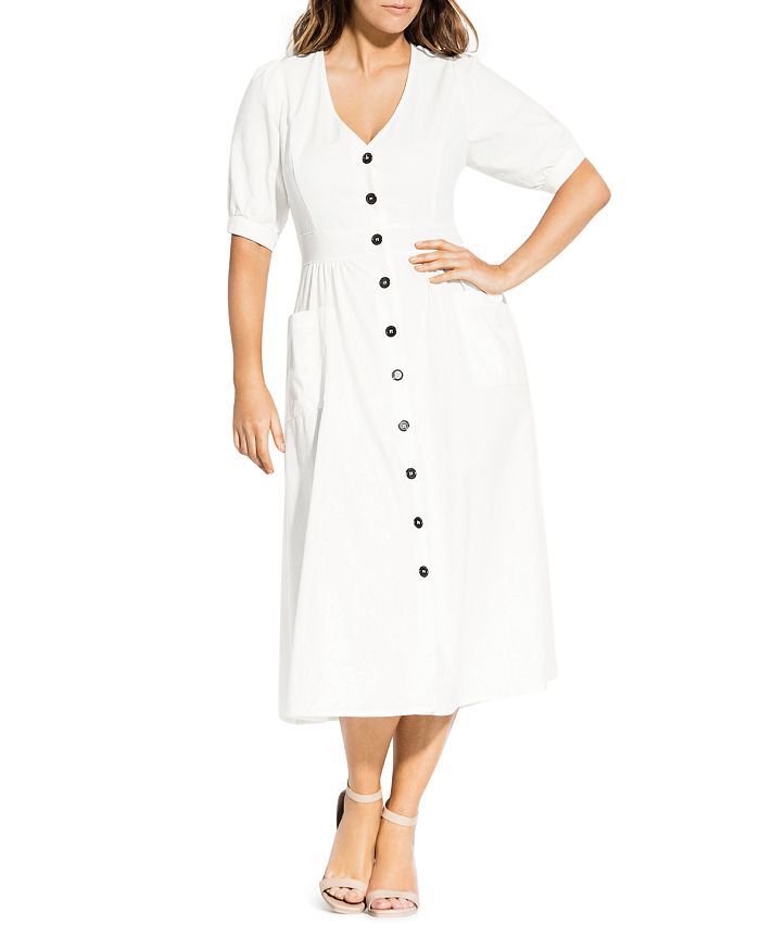 City Chic Luca Button-front Midi Dress In Ivory