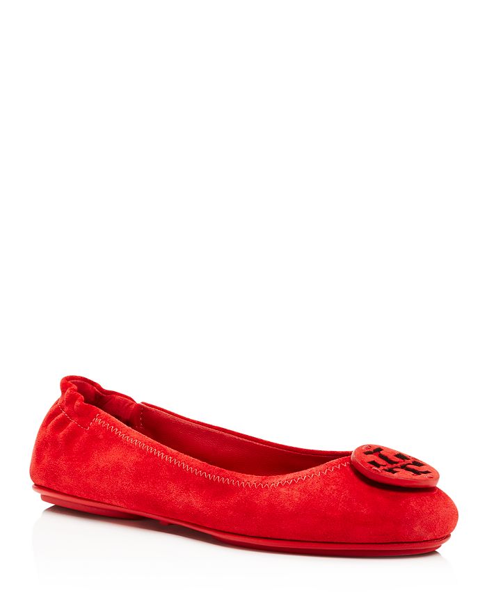 Tory Burch Mini Travel Suede Ballet Flats In Ruby Red