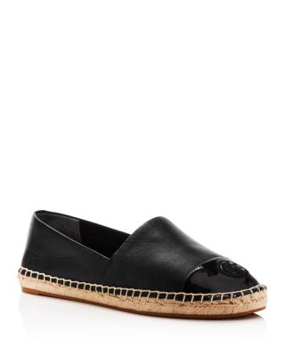 Tory Burch Black/White Canvas And Leather Logo Lonnie Espadrilles Flats  Size 37 Tory Burch