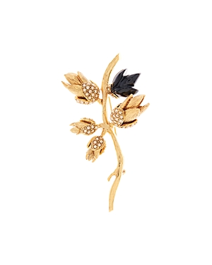Oscar De La Renta Pave Bud & Flower Brooch In Black/gold
