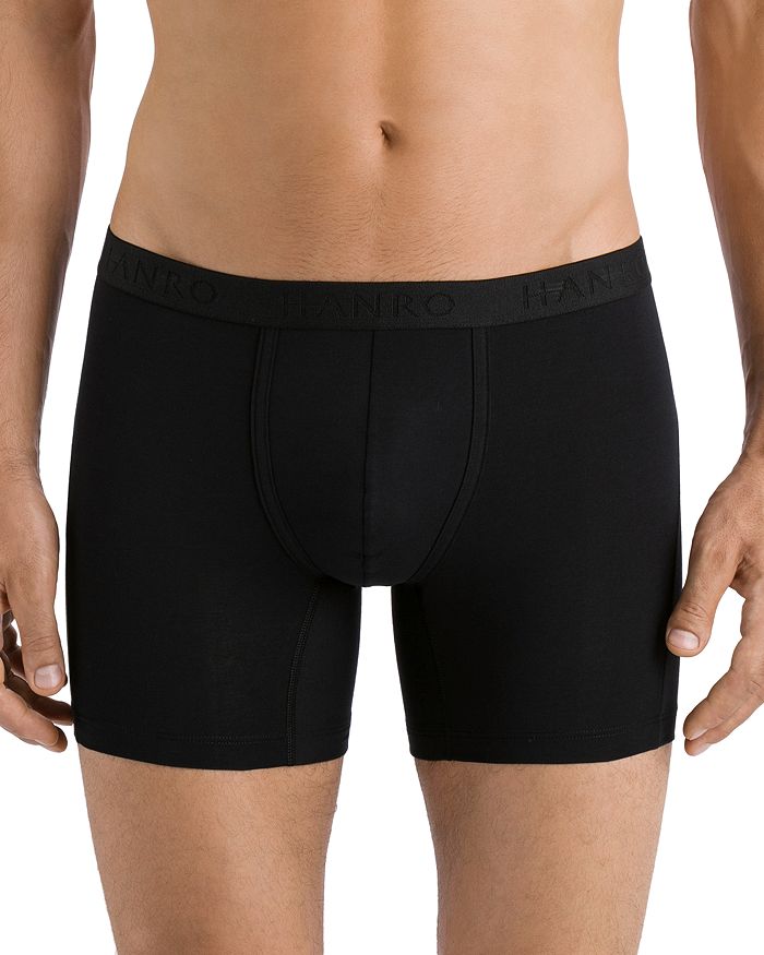 Shop Hanro Cotton Essentials Long-leg Boxer Briefs In Black
