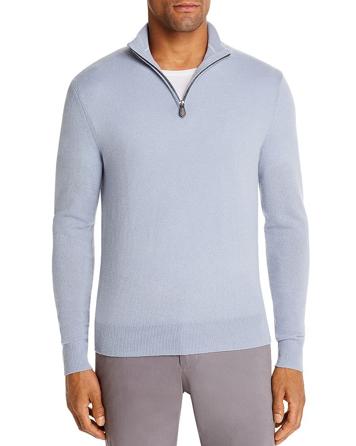 The Men's Store At Bloomingdale's Cashmere Half-zip Sweater - 100% Exclusive In Light Blue Slate