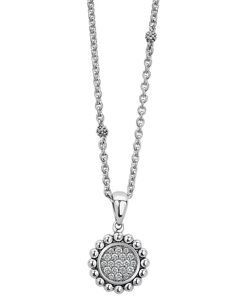 Lagos Sterling Silver Caviar Spark Diamond Pendant Necklace, 18