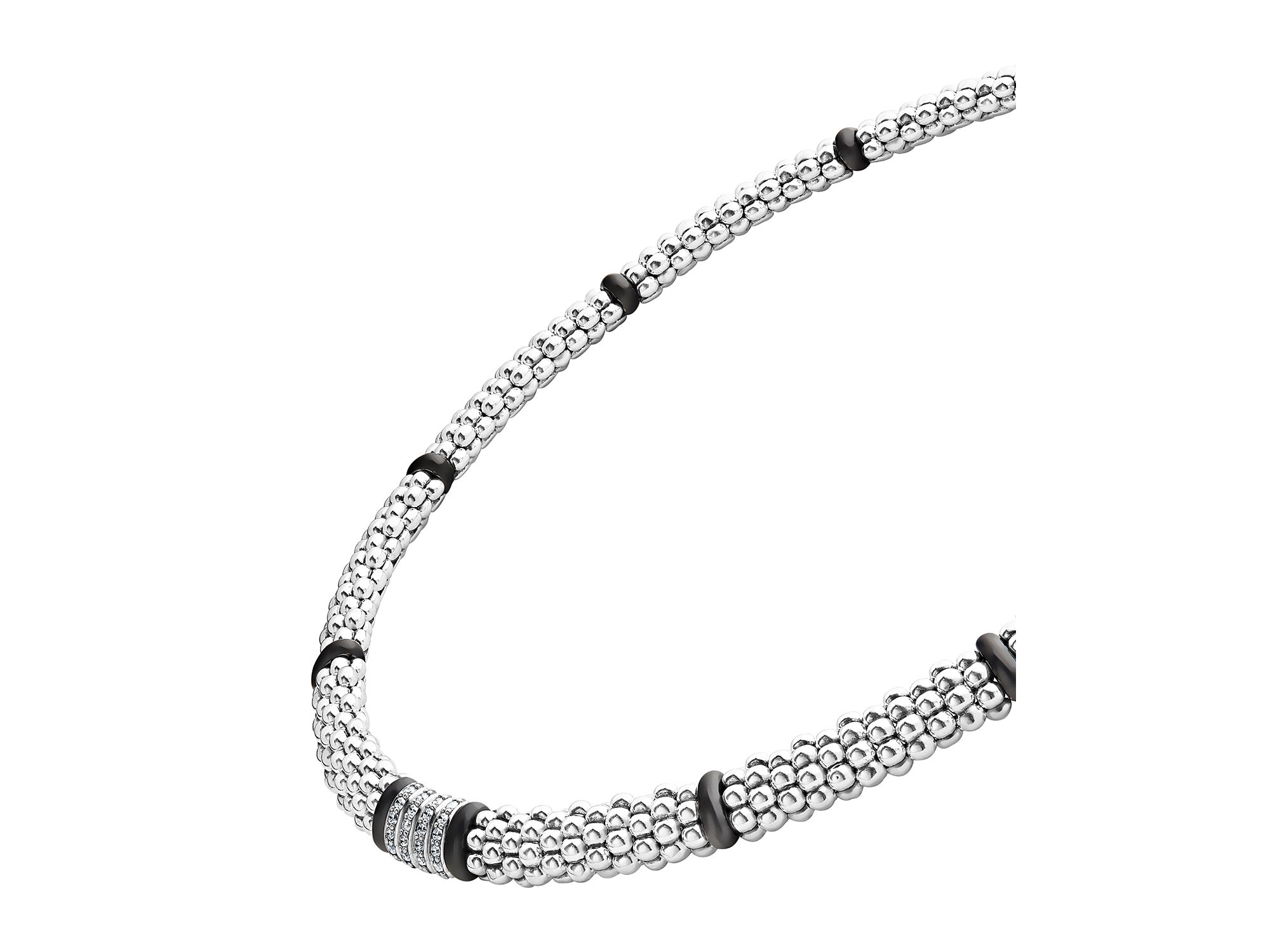 Sterling Silver Black Caviar Diamond & Ceramic Station Necklace, 16" — Image 3