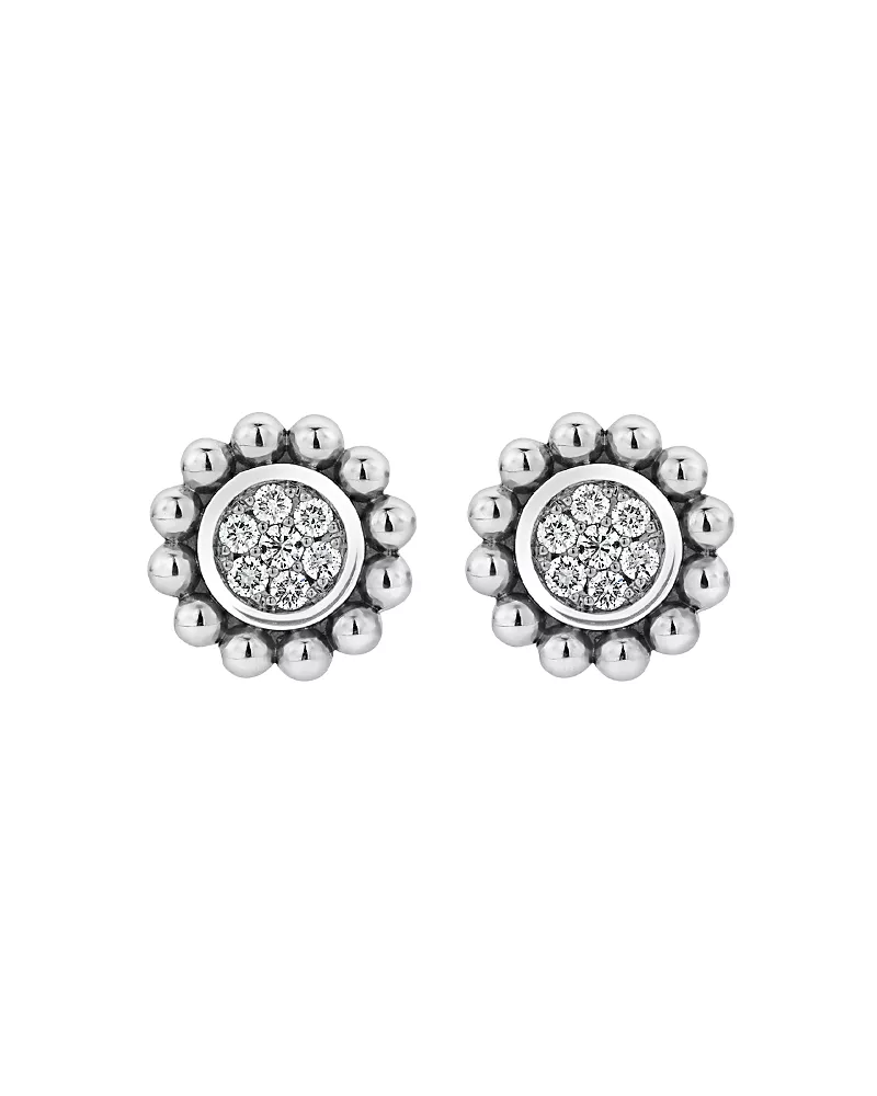 Lagos Sterling Silver Caviar Spark Diamond Stud Earrings