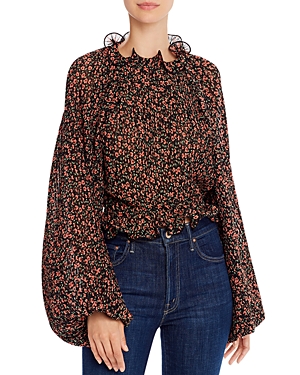 C/MEO COLLECTIVE C/MEO COLLECTIVE LONGEVITY PLEATED FLORAL BALLOON-SLEEVE TOP,10190820-2