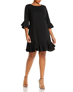 Adrianna Papell Plus Ruffle Trimmed Dress In Black