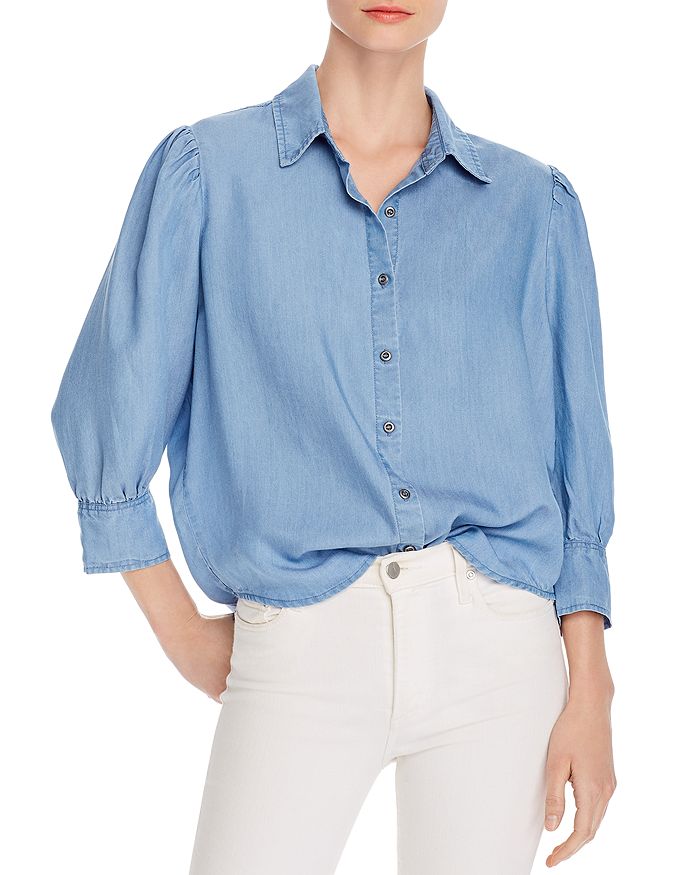 Billy T Chambray Pleat-shoulder Shirt In Light Wash