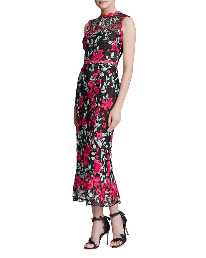 MARCHESA NOTTE FLORAL EMBROIDERED SHEATH GOWN,N32G0952