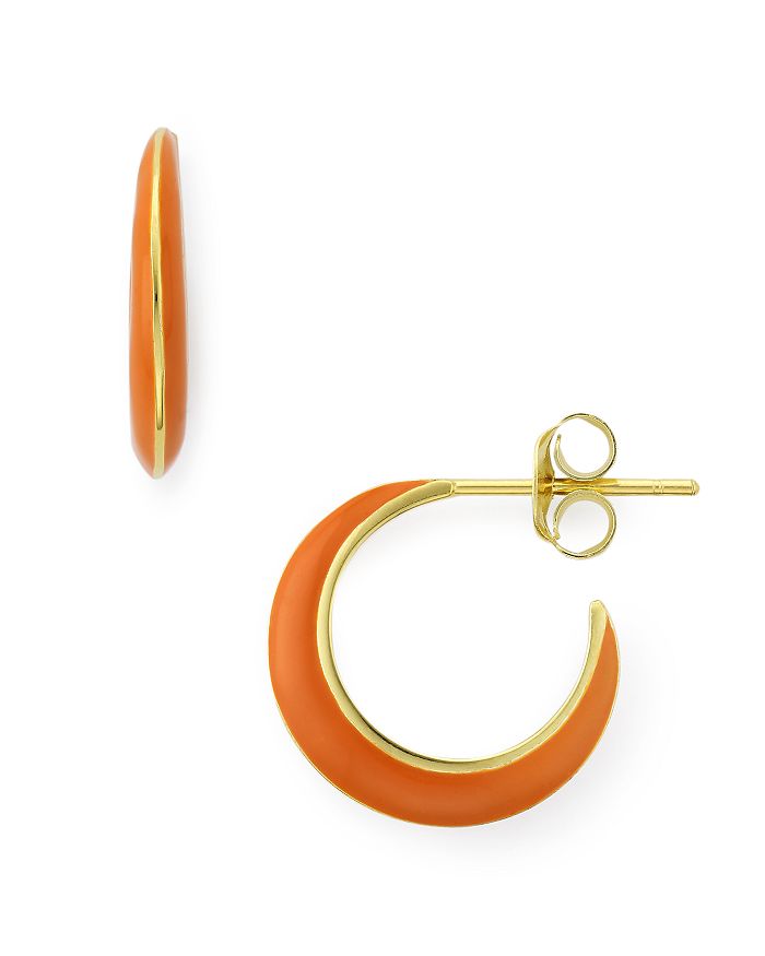 Argento Vivo Montauk Enamel Huggie Crescent Earrings In Orange