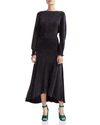 Maje Rio Metallic V-Back Midi Dress 
