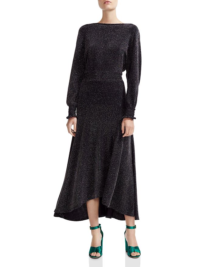 maje long metallic dress Metallic maxi dress