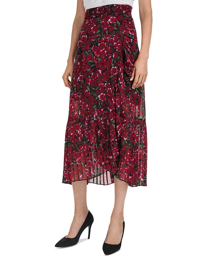 The Kooples Pleated Floral Print Midi Skirt | Bloomingdale's