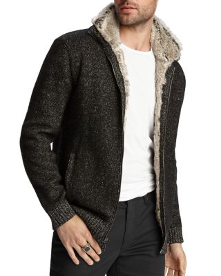 John Varvatos Collection Faux Fur Trimmed Classic Fit Zip-Front