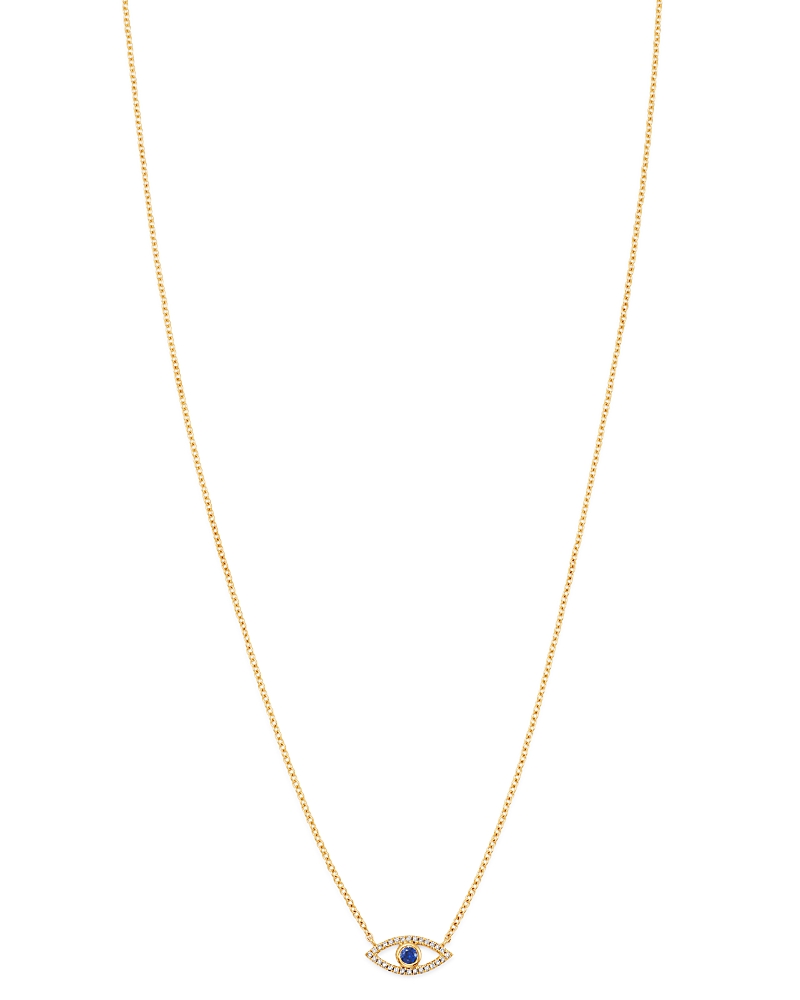Zoe Lev 14K Yellow Gold Diamond & Blue Sapphire Evil Eye Pendant Necklace, 18