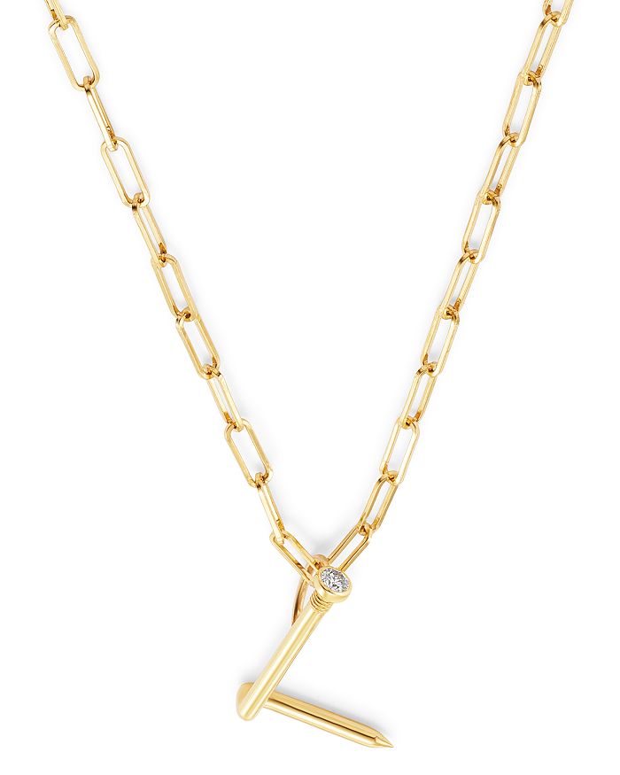 Shop Zoe Lev 14k Yellow Gold Large Nail Initial Necklace, 18 In L/gold