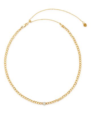 14K Yellow Gold Diamond Cuban Link Choker Necklace, 15"