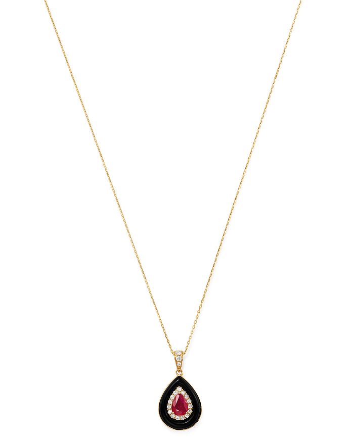 Bloomingdale's Ruby, Black Onyx & Diamond Pendant Necklace In 14k Yellow Gold, 18" - 100% Exclusive In Multi/gold