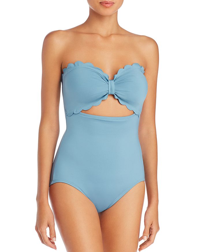 Kate Spade Scalloped Cutout Bandeau One-piece Swimsuit In Harbor Fog