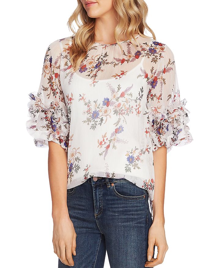 VINCE CAMUTO Ruffle Sleeve Floral Blouse | Bloomingdale's