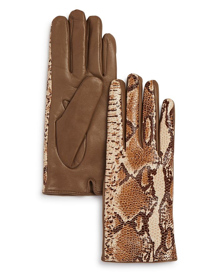 Bloomingdale's Python Printed Leather Gloves - 100% Exclusive In Taupe Python