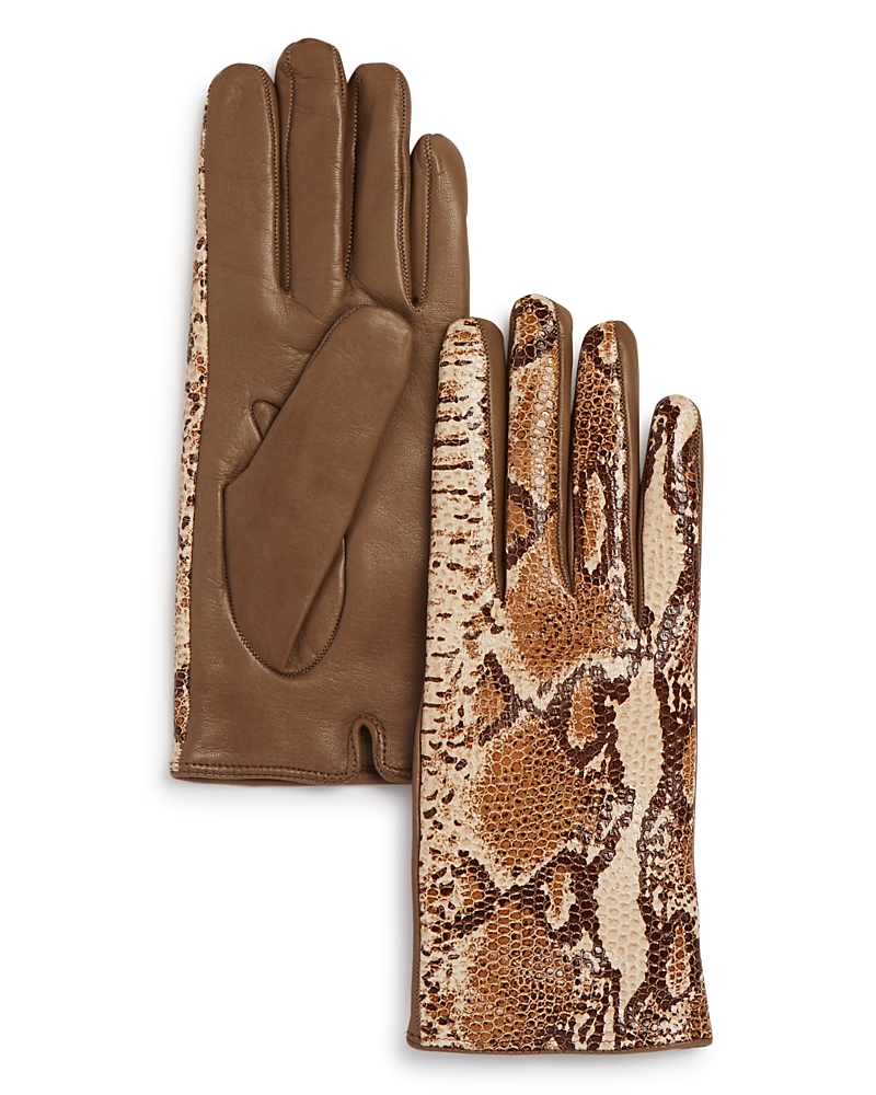 Bloomingdale's Python Printed Leather Gloves - Exclusive In Taupe Python