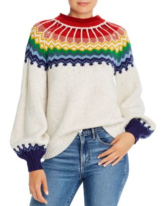 Saylor Rainbow Balloon-Sleeve Intarsia Sweater | Bloomingdale's