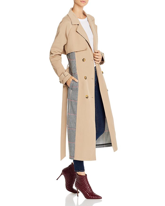 Glamorous Plaid-panel Trench Coat - 100% Exclusive In Stone Red
