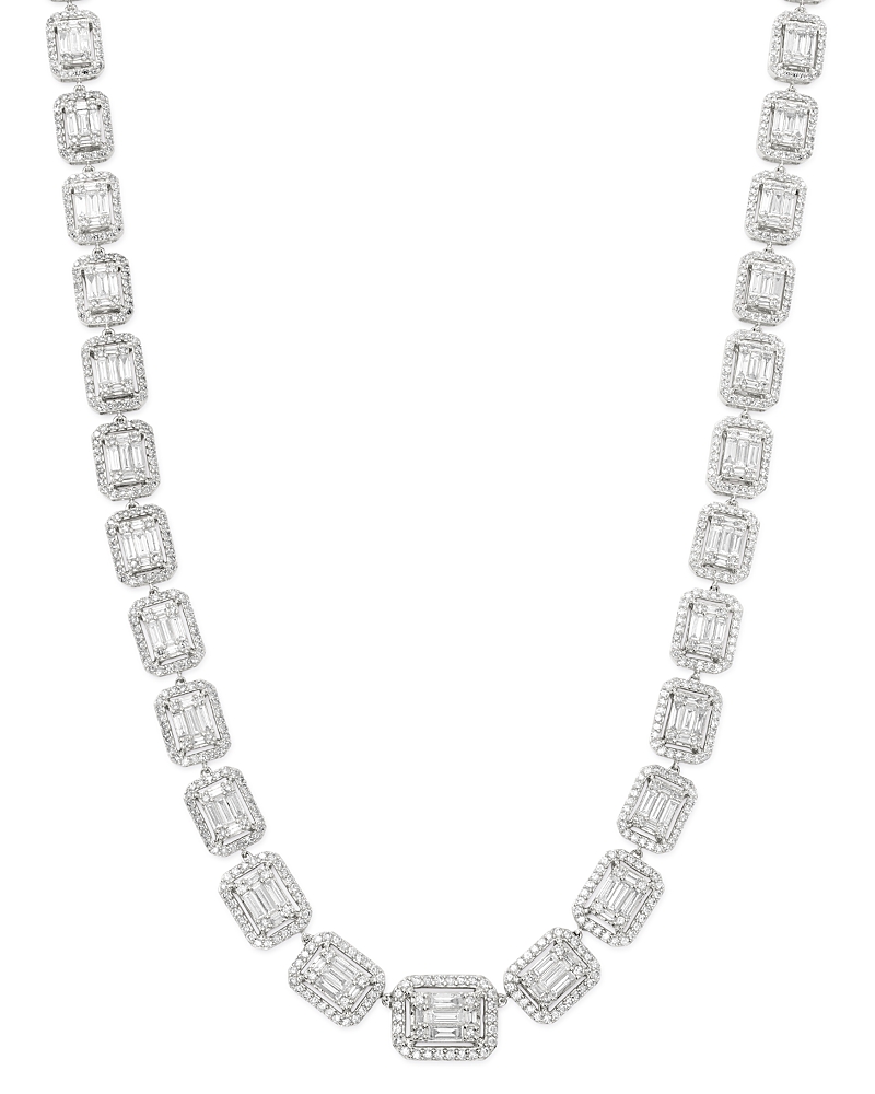 Bloomingdale's Fine Collection Diamond Mosaic Statement Necklace in 14K White Gold, 10.0 tcw